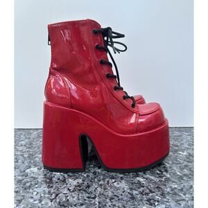 Demonia Camel 203 Red Patent Leather Platform Boots Women's Size 7